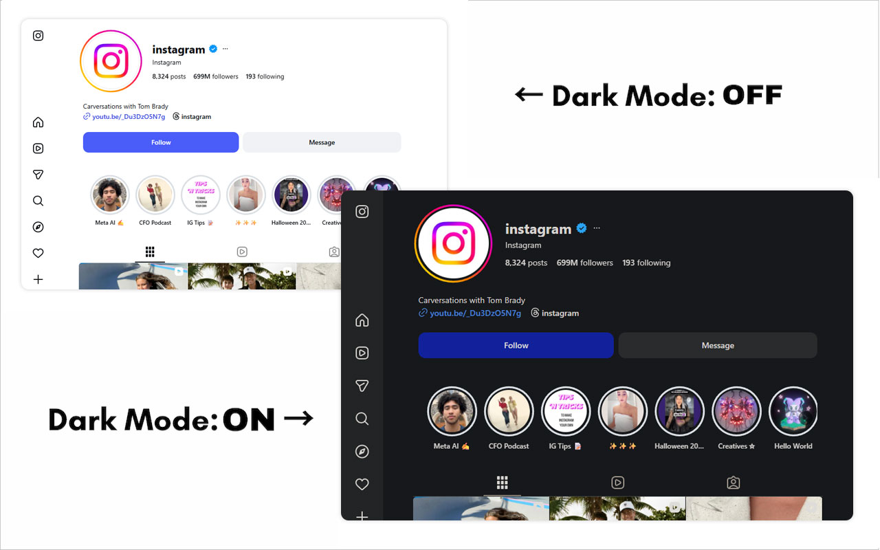 Comparison of dark mode and light mode interfaces